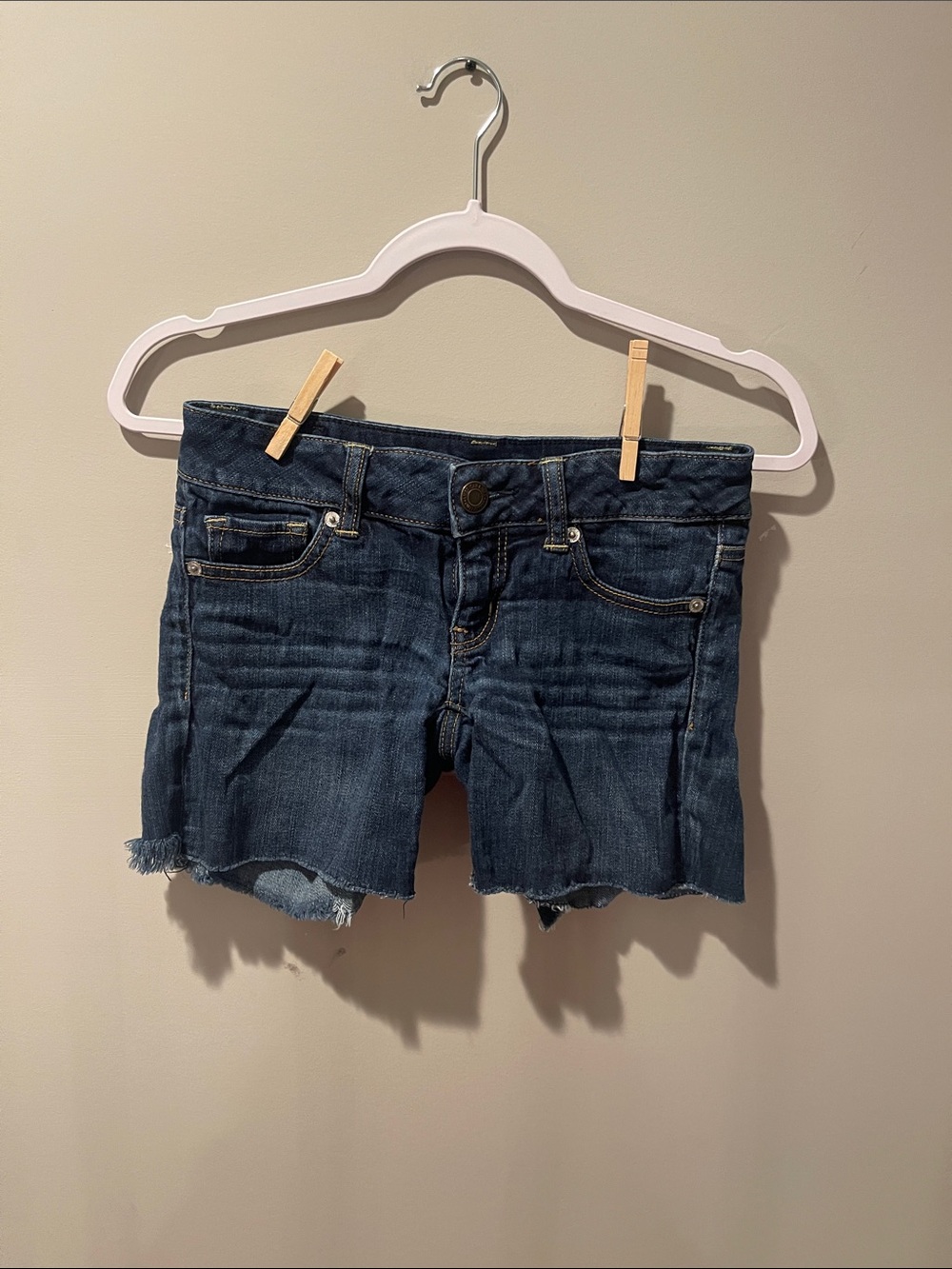 American Eagle Outfitters Blue Denim Cutoff Shorts with Frayed Hem